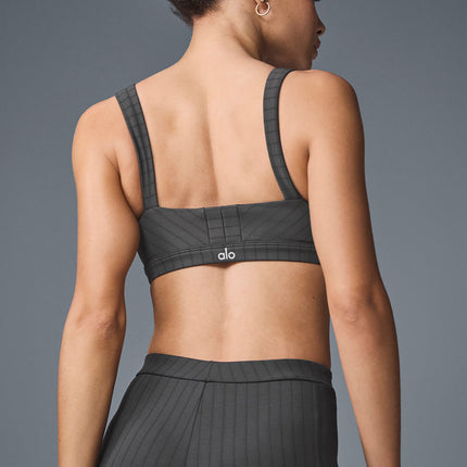 alo Women's Pinstripe Jacquard Captivate Bra - Anthracite/Black