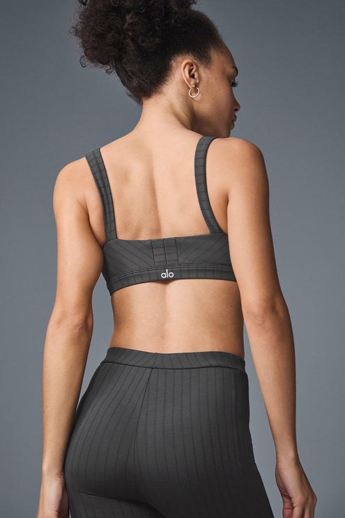 alo Women's Pinstripe Jacquard Captivate Bra - Anthracite/Black