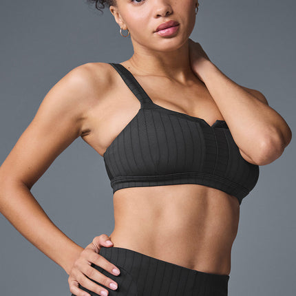 alo Women's Pinstripe Jacquard Captivate Bra - Anthracite/Black