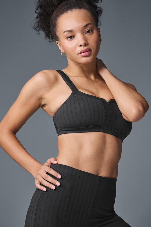 alo Women's Pinstripe Jacquard Captivate Bra - Anthracite/Black