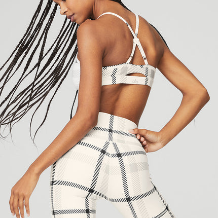 alo Women's Airlift Magnified Plaid Intrigue Bra - Ivory/Black