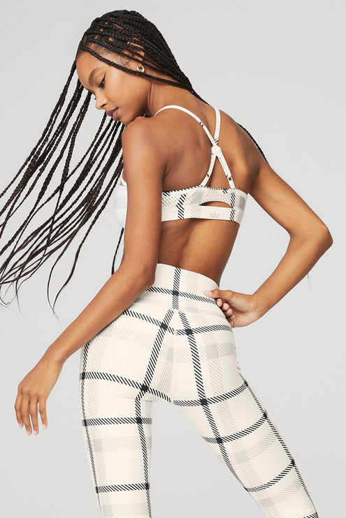alo Women's Airlift Magnified Plaid Intrigue Bra - Ivory/Black