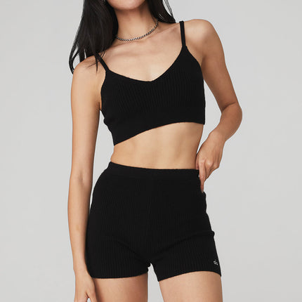 alo Women's Cashmere Ribbed Staycation Bra - Jet Black
