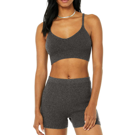 alo Women's Cashmere Ribbed Staycation Bra - Cozy Grey Heather