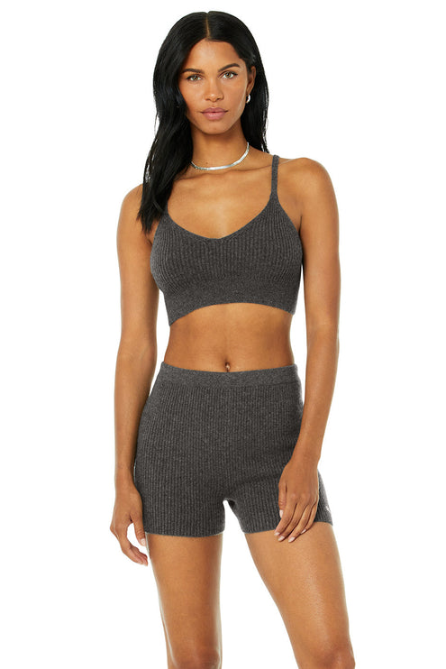 alo Women's Cashmere Ribbed Staycation Bra - Cozy Grey Heather