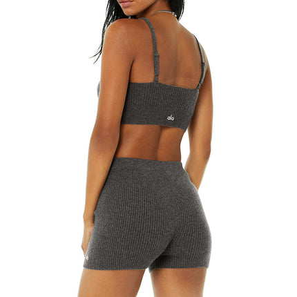 alo Women's Cashmere Ribbed Staycation Bra - Cozy Grey Heather