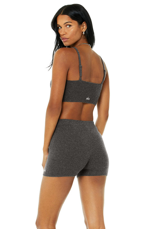 alo Women's Cashmere Ribbed Staycation Bra - Cozy Grey Heather
