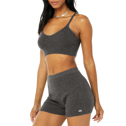 alo Women's Cashmere Ribbed Staycation Bra - Cozy Grey Heather