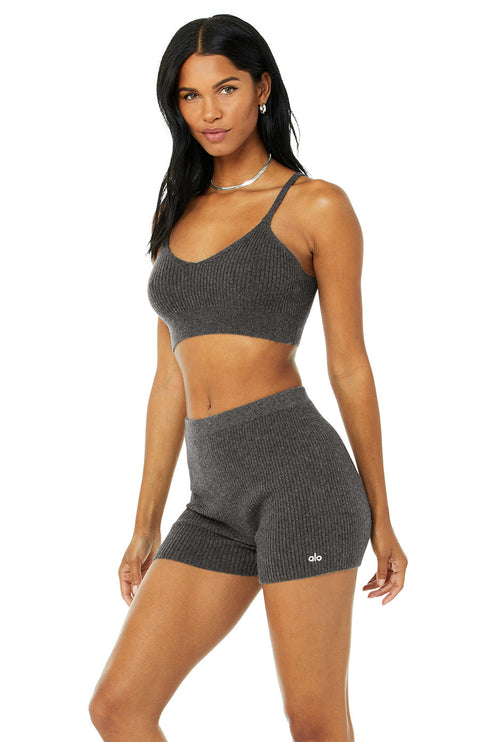 alo Women's Cashmere Ribbed Staycation Bra - Cozy Grey Heather