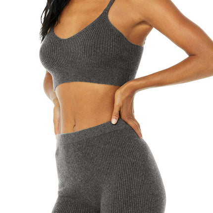 alo Women's Cashmere Ribbed Staycation Bra - Cozy Grey Heather