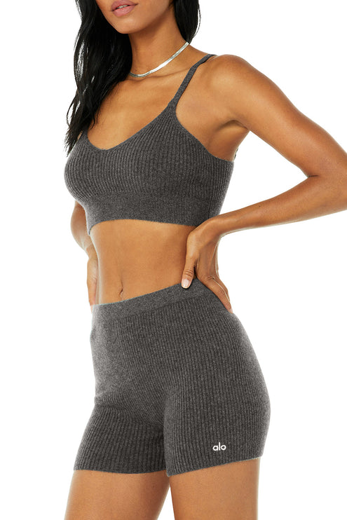 alo Women's Cashmere Ribbed Staycation Bra - Cozy Grey Heather