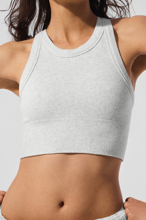 alo Women's Seamless Delight High Neck Bra - White Heather
