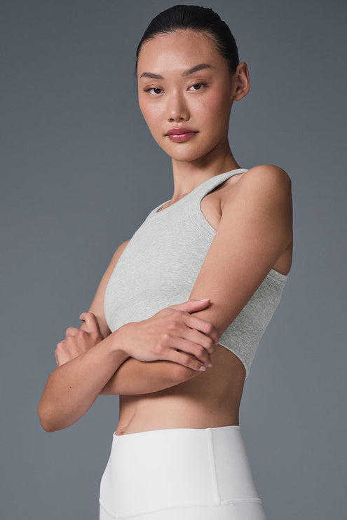 alo Women's Seamless Delight High Neck Bra - Athletic Heather Grey