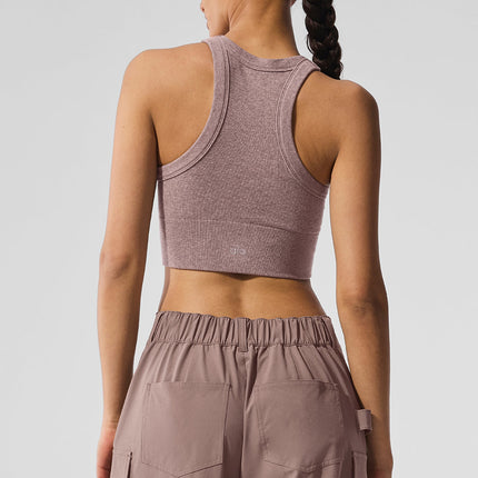 alo Women's Seamless Delight High Neck Bra - Mushroom Heather