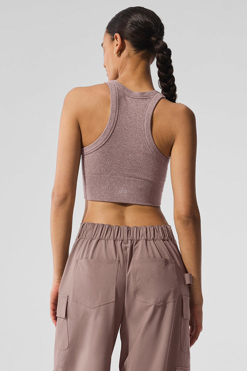 alo Women's Seamless Delight High Neck Bra - Mushroom Heather