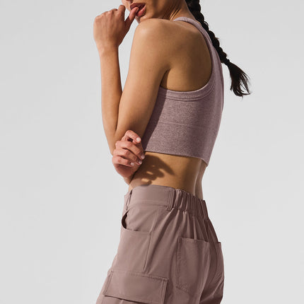 alo Women's Seamless Delight High Neck Bra - Mushroom Heather