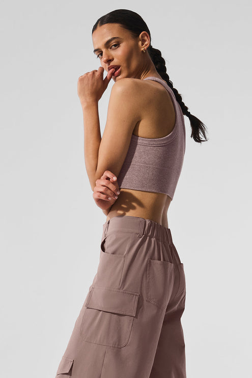 alo Women's Seamless Delight High Neck Bra - Mushroom Heather