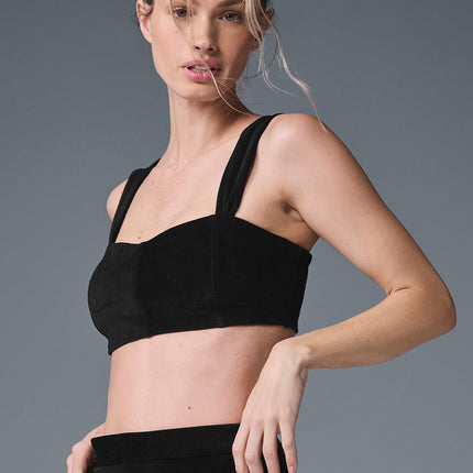 alo Women's Micro Corduroy Winter Break Bra - Black