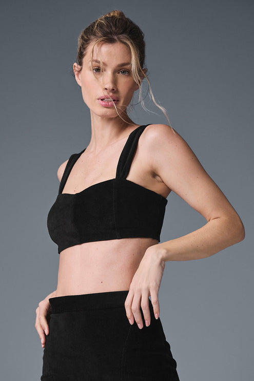 alo Women's Micro Corduroy Winter Break Bra - Black