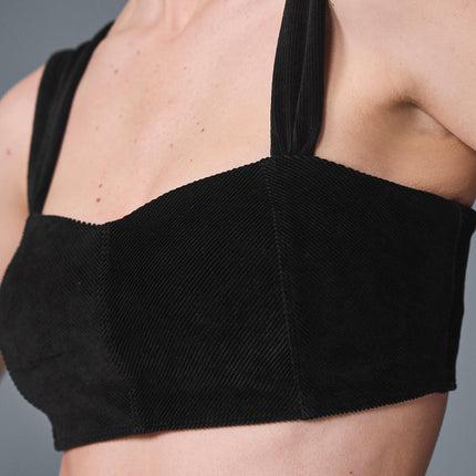 alo Women's Micro Corduroy Winter Break Bra - Black