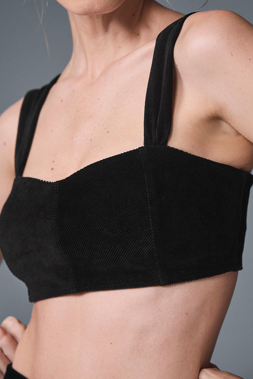 alo Women's Micro Corduroy Winter Break Bra - Black
