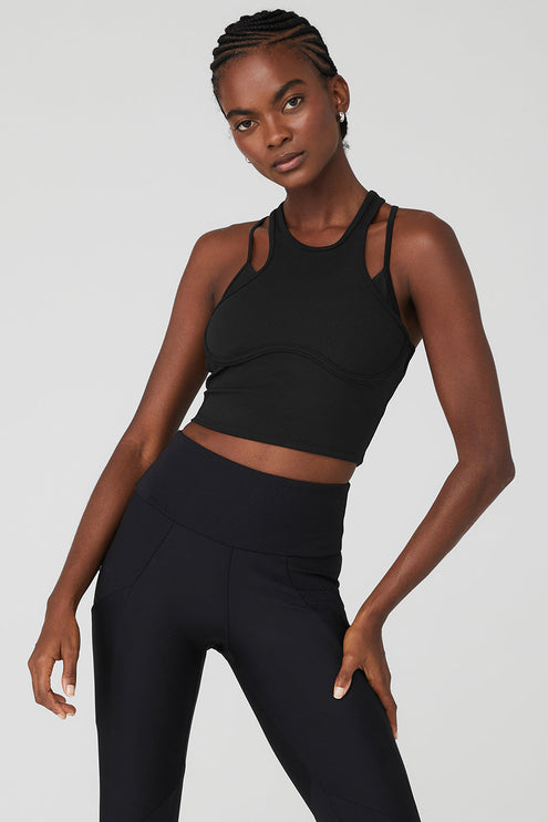 alo Women's Ribbed Airlift Enchanted Bra Tank - Black