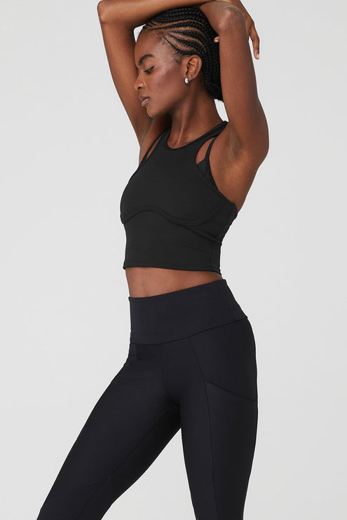 alo Women's Ribbed Airlift Enchanted Bra Tank - Black
