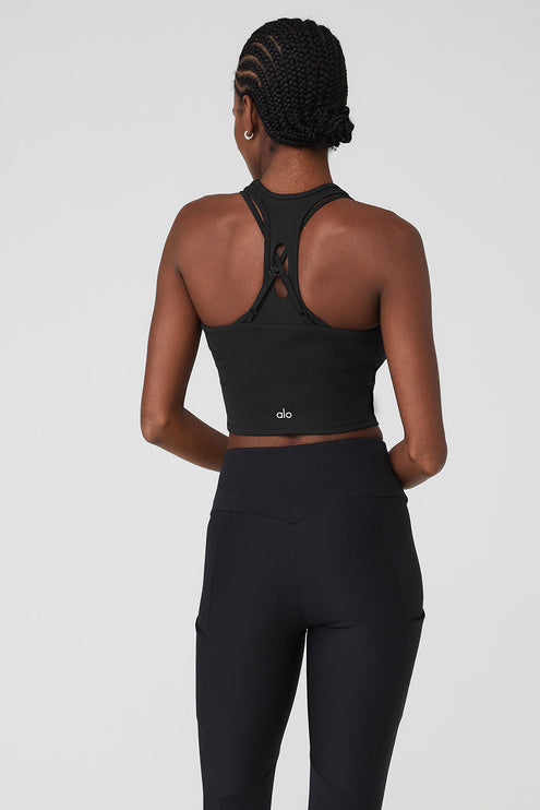 alo Women's Ribbed Airlift Enchanted Bra Tank - Black