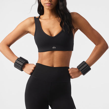 alo Women's Airlift Ribbed Jump Start V-Neck Bra - Black