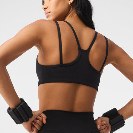 alo Women's Airlift Ribbed Jump Start V-Neck Bra - Black