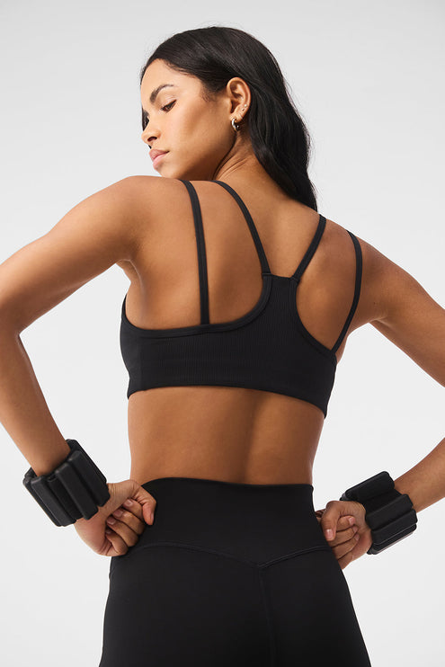 alo Women's Airlift Ribbed Jump Start V-Neck Bra - Black