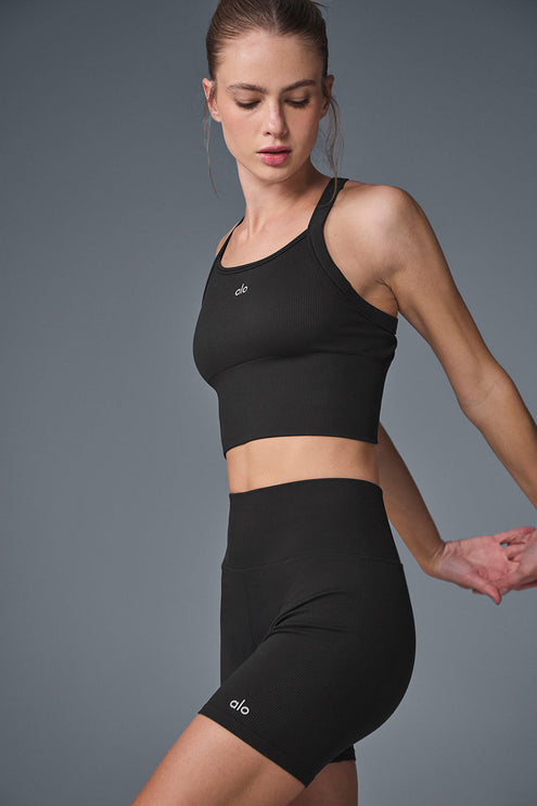 alo Women's Seamless Ribbed Favorite Bra Tank - Black