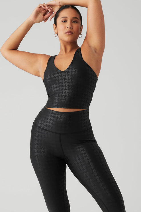 alo Women's Airlift Glimmer Houndstooth Real Bra Tank - Black