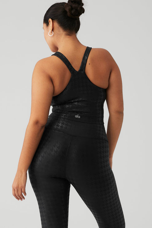 alo Women's Airlift Glimmer Houndstooth Real Bra Tank - Black