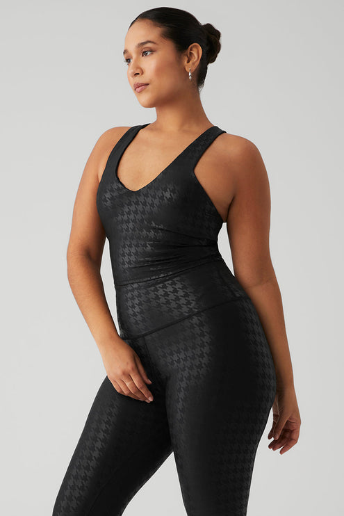 alo Women's Airlift Glimmer Houndstooth Real Bra Tank - Black