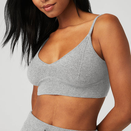 alo Women's Cashmere Jet Set Bra - Dove Grey Heather