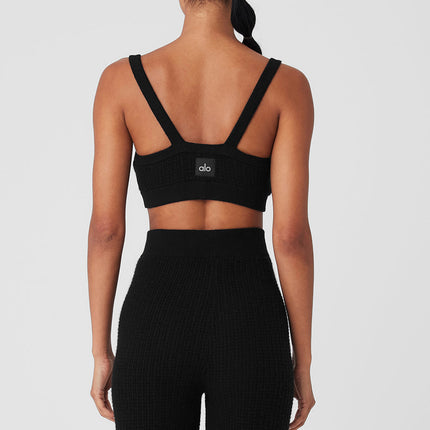 alo Women's Cashmere Plush Waffle V-Neck Bra - Black