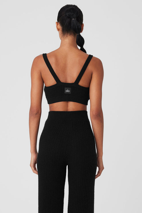 alo Women's Cashmere Plush Waffle V-Neck Bra - Black
