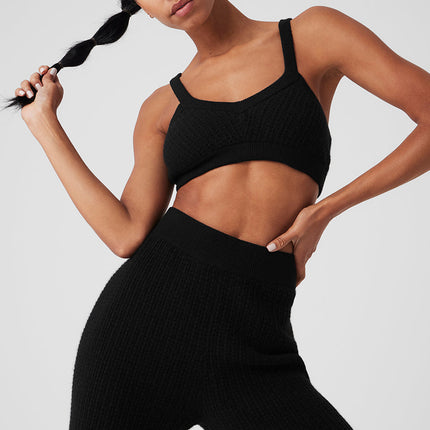 alo Women's Cashmere Plush Waffle V-Neck Bra - Black