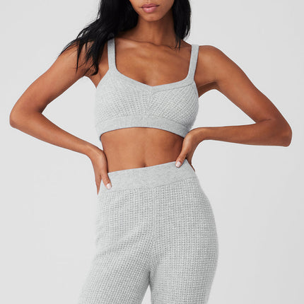alo Women's Cashmere Plush Waffle V-Neck Bra - Athletic Heather Grey