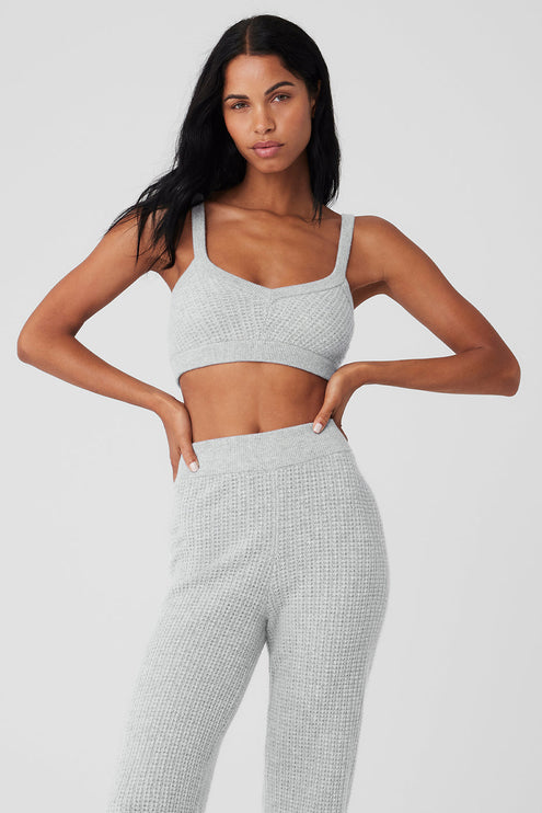 alo Women's Cashmere Plush Waffle V-Neck Bra - Athletic Heather Grey
