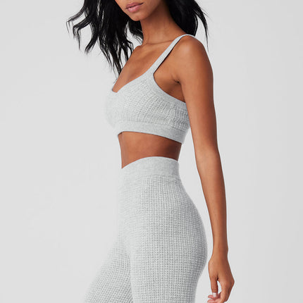 alo Women's Cashmere Plush Waffle V-Neck Bra - Athletic Heather Grey