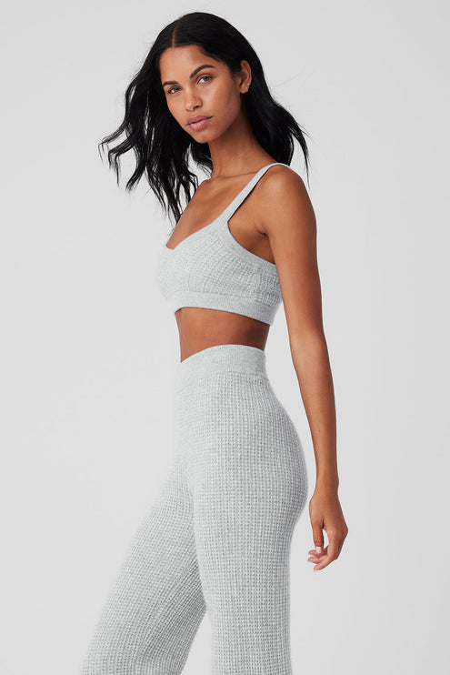 alo Women's Cashmere Plush Waffle V-Neck Bra - Athletic Heather Grey