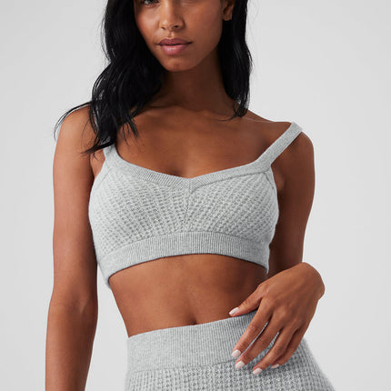 alo Women's Cashmere Plush Waffle V-Neck Bra - Athletic Heather Grey