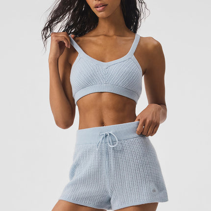 alo Women's Cashmere Plush Waffle V-Neck Bra - Crystal Blue