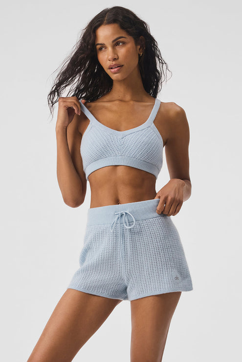 alo Women's Cashmere Plush Waffle V-Neck Bra - Crystal Blue
