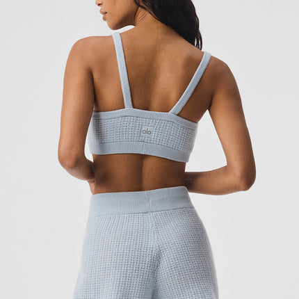 alo Women's Cashmere Plush Waffle V-Neck Bra - Crystal Blue