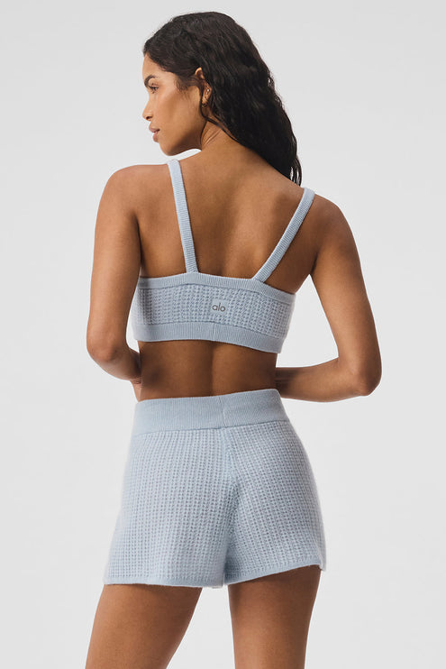 alo Women's Cashmere Plush Waffle V-Neck Bra - Crystal Blue