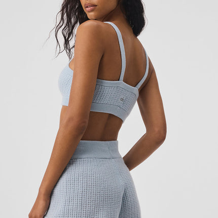 alo Women's Cashmere Plush Waffle V-Neck Bra - Crystal Blue