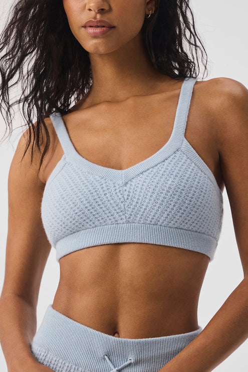 alo Women's Cashmere Plush Waffle V-Neck Bra - Crystal Blue